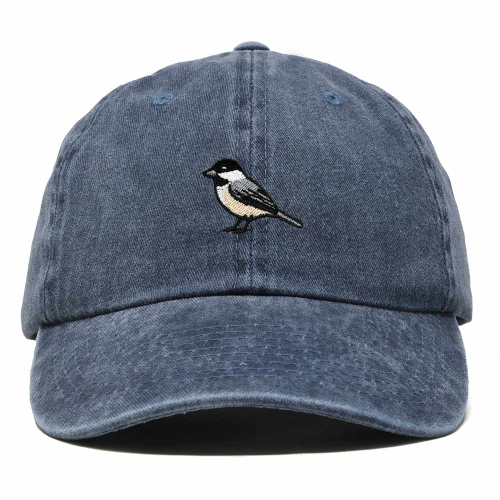 Dalix Black Capped Chickadee Maine Embroidered Bird Cotton Baseball Cap Dad Hat Mens Womens Outdoor Summer in Washed Navy Blue