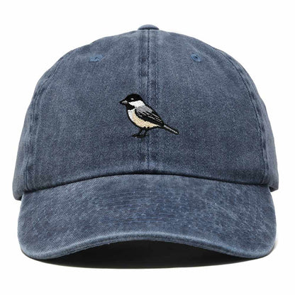 Dalix Black Capped Chickadee Maine Embroidered Bird Cotton Baseball Cap Dad Hat Mens Womens Outdoor Summer in Washed Navy Blue