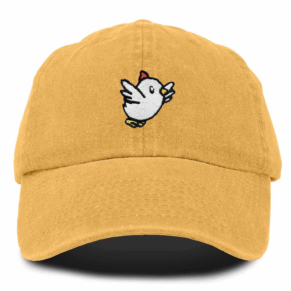 Dalix Chicken Embroidered Cotton Baseball Hat Adjustable Dad Cap Womens in Gold