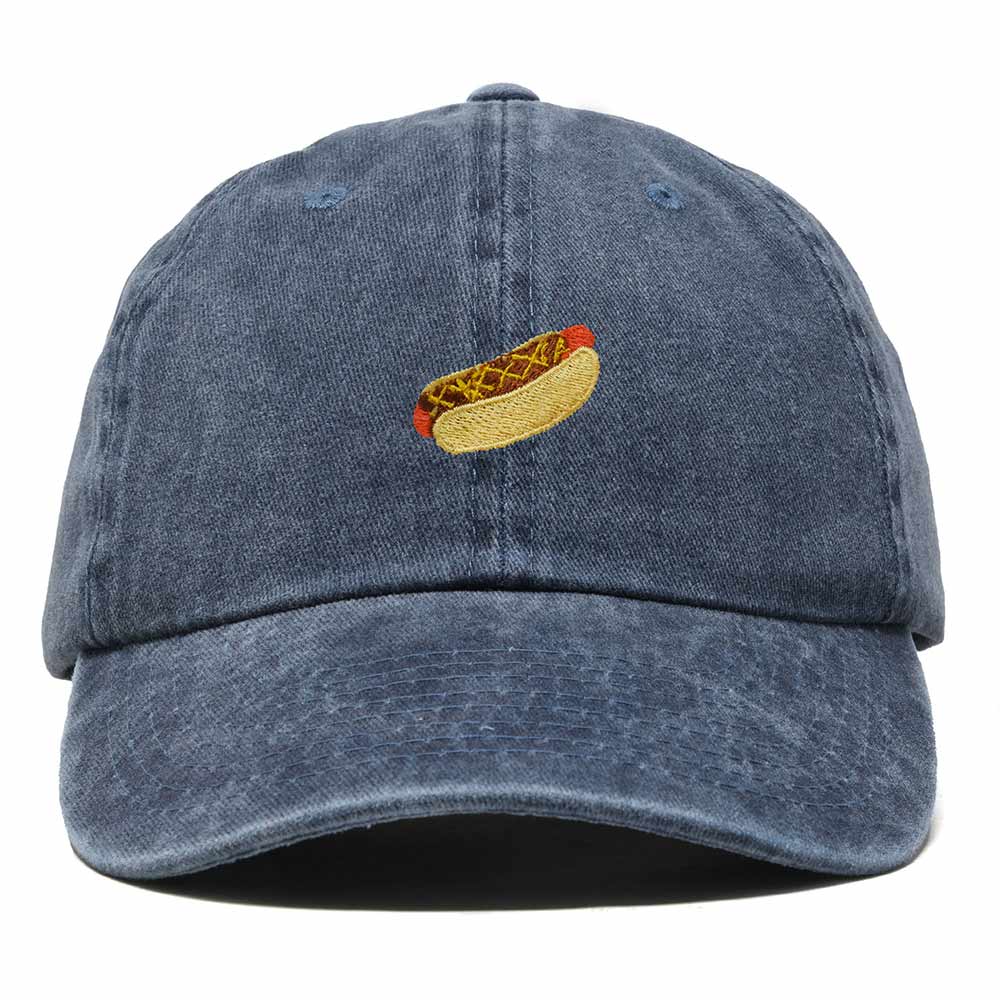 Dalix Chili Dog Embroidered Cotton Dad Hat Food Adjustable Baseball Cap Summer Outdoor Unisex Mens Womens in Washed Navy Blue