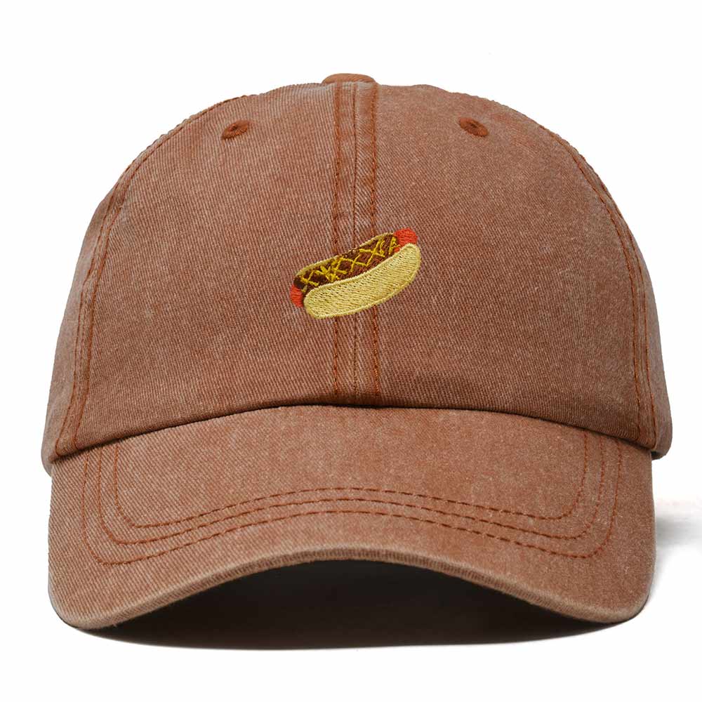 Dalix Chili Dog Embroidered Cotton Dad Hat Food Adjustable Baseball Cap Summer Outdoor Unisex Mens Womens in Washed Orange