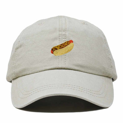 Dalix Chili Dog Embroidered Cotton Dad Hat Food Adjustable Baseball Cap Summer Outdoor Unisex Mens Womens in Washed Stone White