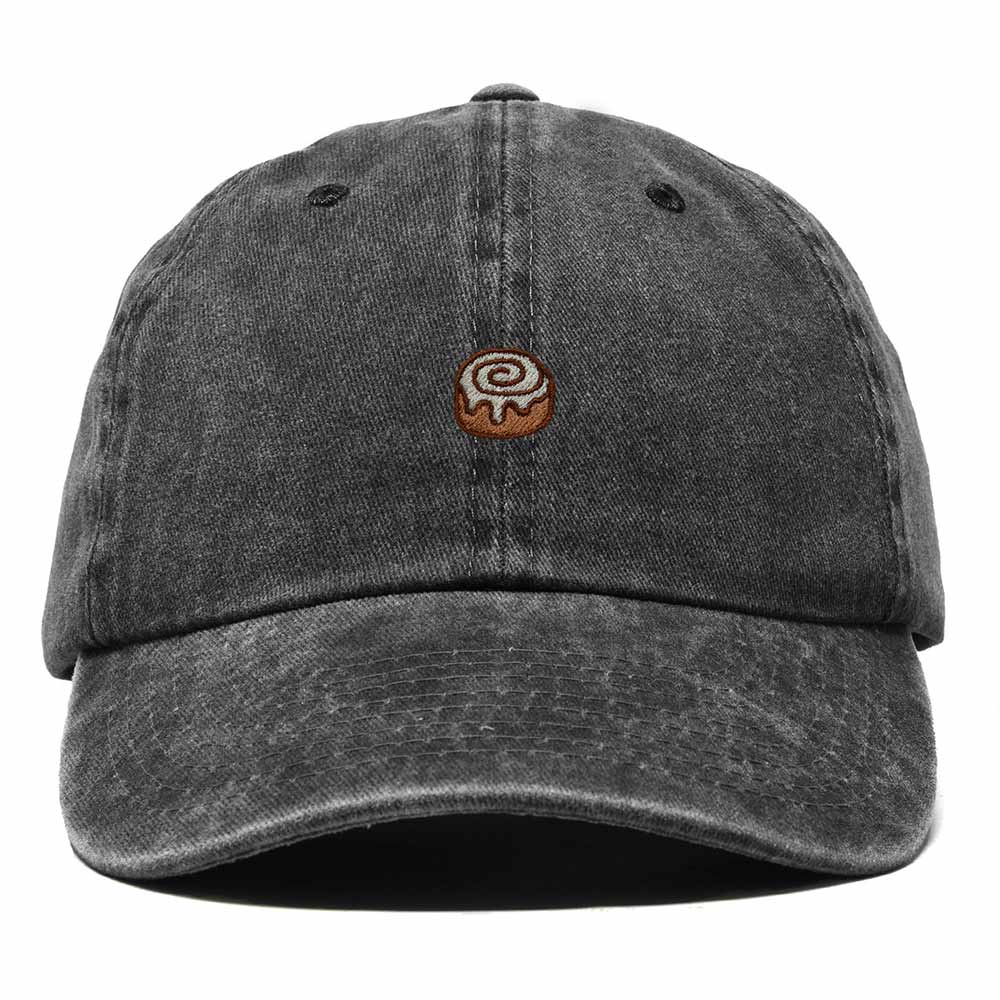Dalix Cinnamon Roll Embroidered Dad Hat Cotton Cap Adjustable Strap Bakery Sweet Treat Low Profile Womens in Washed Black