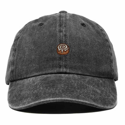 Dalix Cinnamon Roll Embroidered Dad Hat Cotton Cap Adjustable Strap Bakery Sweet Treat Low Profile Womens in Washed Black