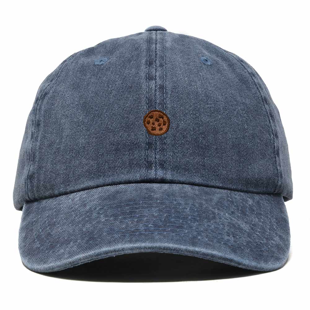 Dalix Cookie Embroidered Dad Hat Cotton Cap Adjustable Strap Chocolate Chip Dessert Low Profile Womens in Washed Navy Blue