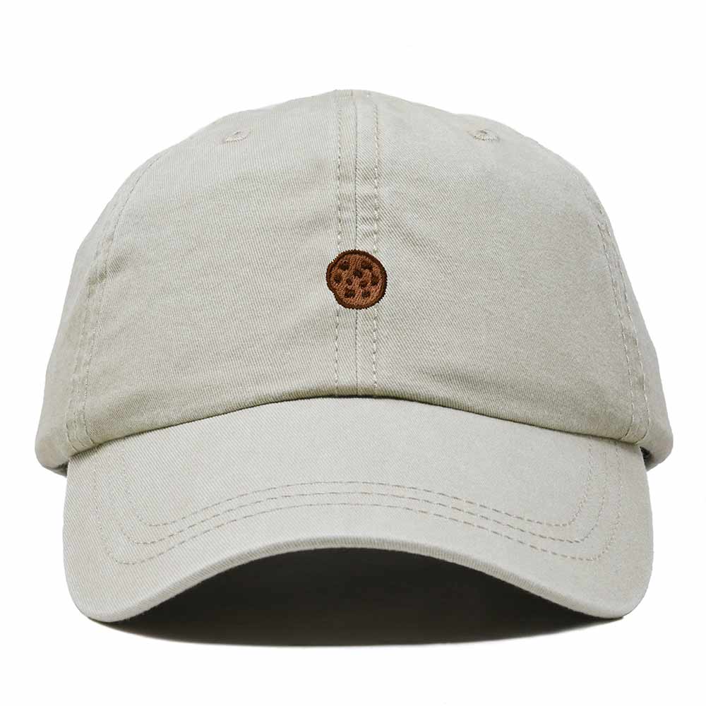 Dalix Cookie Embroidered Dad Hat Cotton Cap Adjustable Strap Chocolate Chip Dessert Low Profile Womens in Washed Stone White