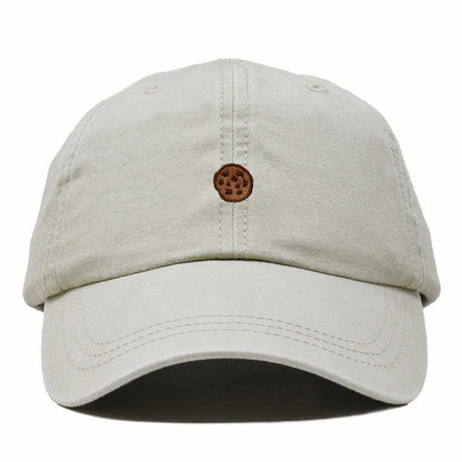 Dalix Cookie Embroidered Dad Hat Cotton Cap Adjustable Strap Chocolate Chip Dessert Low Profile Womens in Washed Stone White