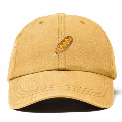 Dalix Corn Dog Embroidered Cotton Dad Hat Food Adjustable Baseball Cap Summer Outdoor Unisex Mens Womens in Washed Gold