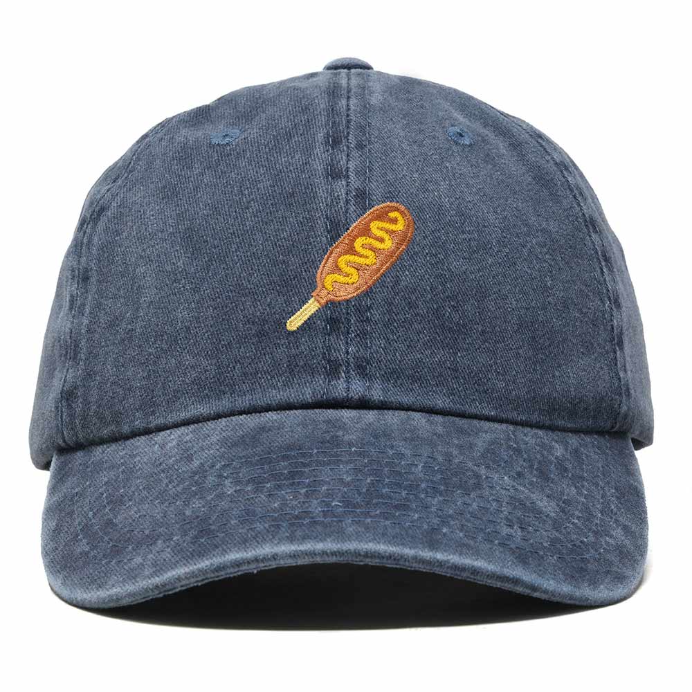 Dalix Corn Dog Embroidered Cotton Dad Hat Food Adjustable Baseball Cap Summer Outdoor Unisex Mens Womens in Washed Navy Blue