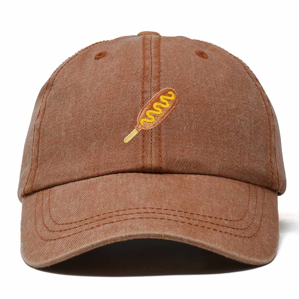 Dalix Corn Dog Embroidered Cotton Dad Hat Food Adjustable Baseball Cap Summer Outdoor Unisex Mens Womens in Washed Orange