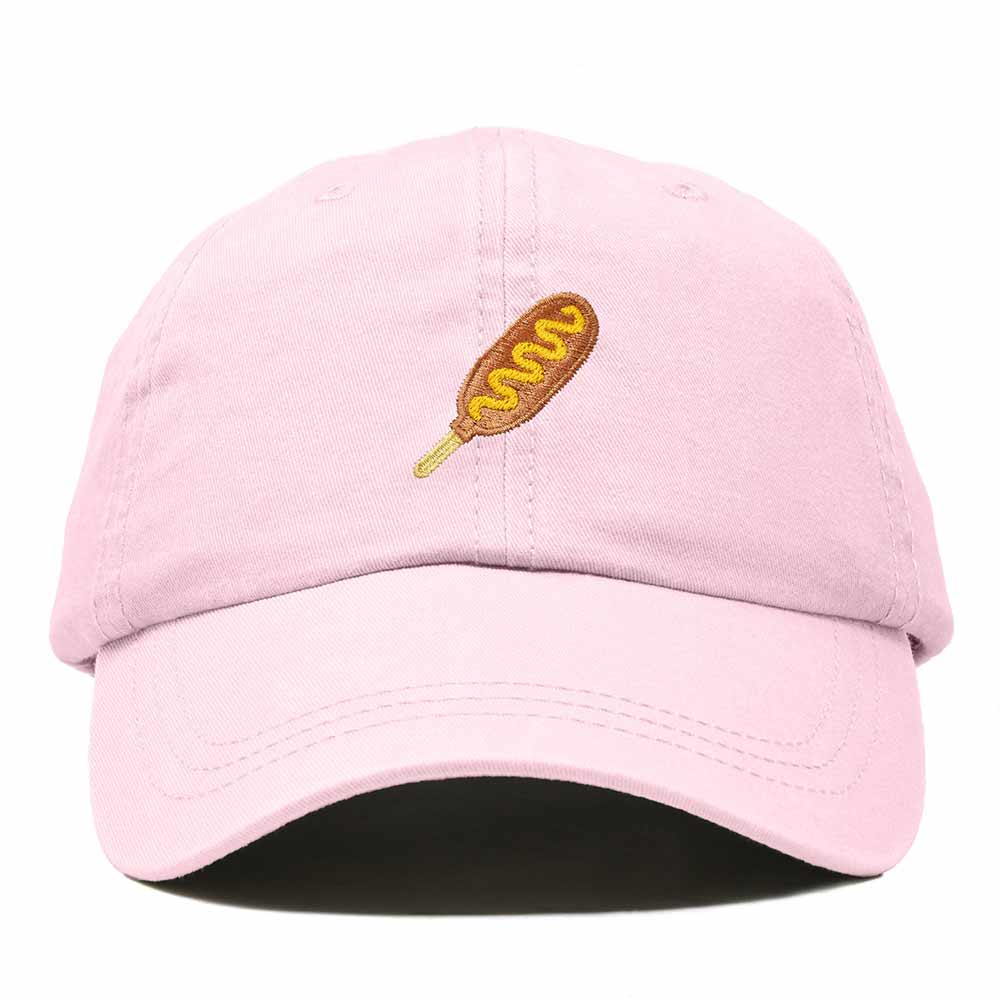 Dalix Corn Dog Embroidered Cotton Dad Hat Food Adjustable Baseball Cap Summer Outdoor Unisex Mens Womens in Washed Pink