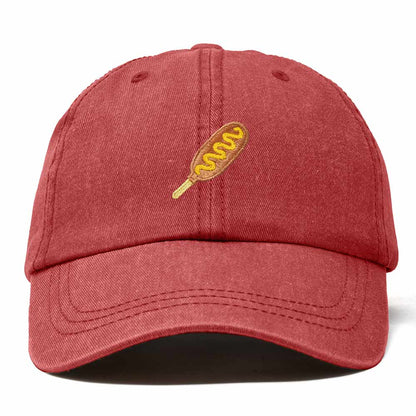 Dalix Corn Dog Embroidered Cotton Dad Hat Food Adjustable Baseball Cap Summer Outdoor Unisex Mens Womens in Washed Red