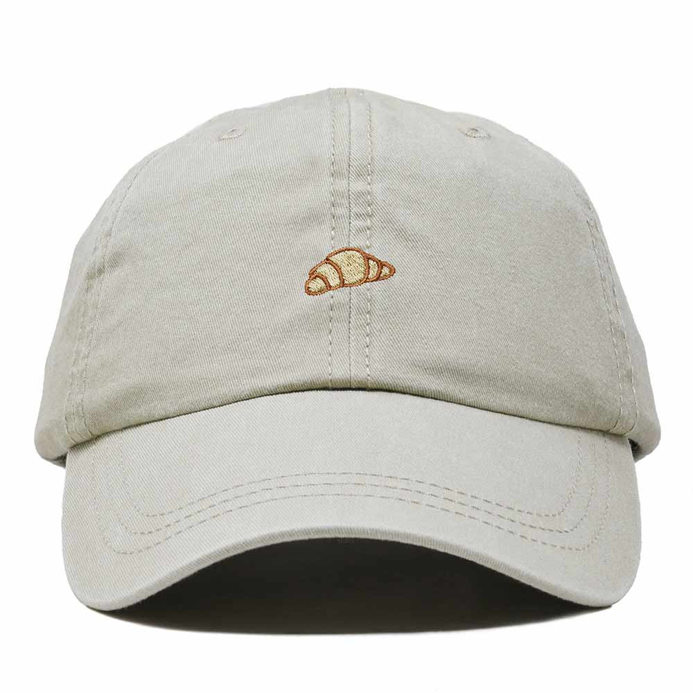 Dalix Croissant Pastry Embroidered Dad Hat Adjustable Cotton Twill Baseball Cap Cute Casual Women in Washed Stone White