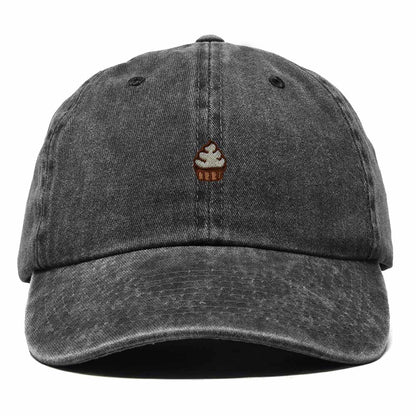 Dalix Cupcake Embroidered Dad Hat Cotton Cap Adjustable Strap Frosted Sweet Treat Low Profile Womens in Washed Black