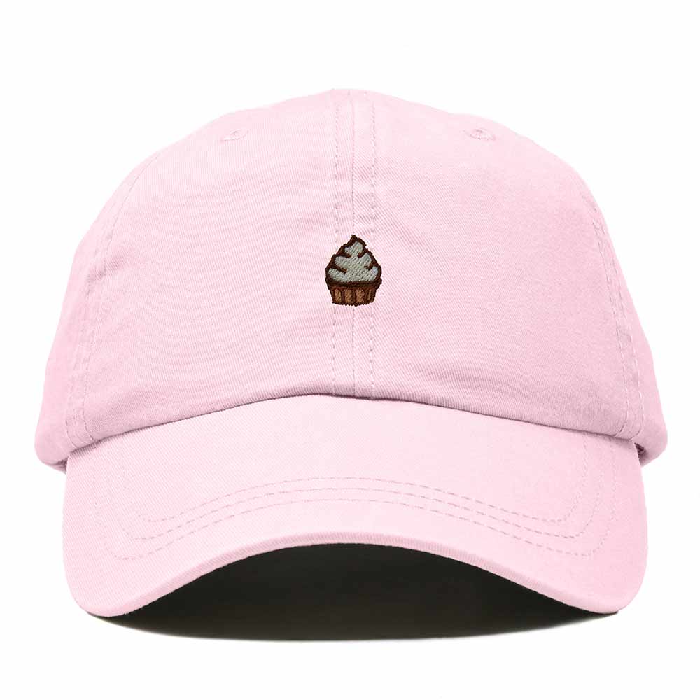 Dalix Cupcake Embroidered Dad Hat Cotton Cap Adjustable Strap Frosted Sweet Treat Low Profile Womens in Washed Pink