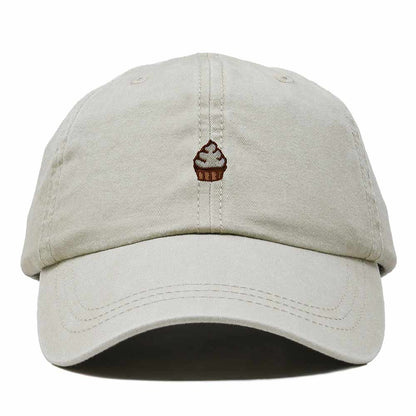 Dalix Cupcake Embroidered Dad Hat Cotton Cap Adjustable Strap Frosted Sweet Treat Low Profile Womens in Washed Stone White