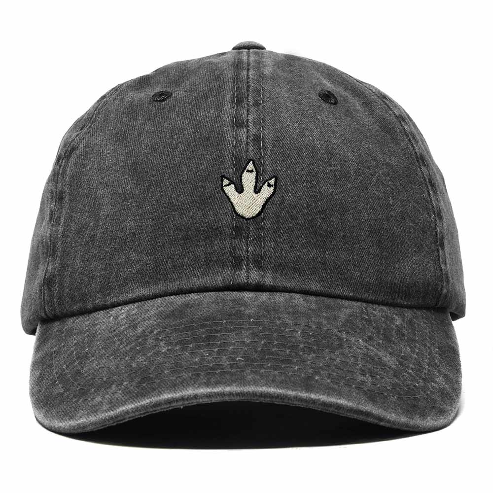 Dalix Dinosaur Track Footprint Embroidered Adjustable Cotton Twill Dad Hat for Men in Washed Black