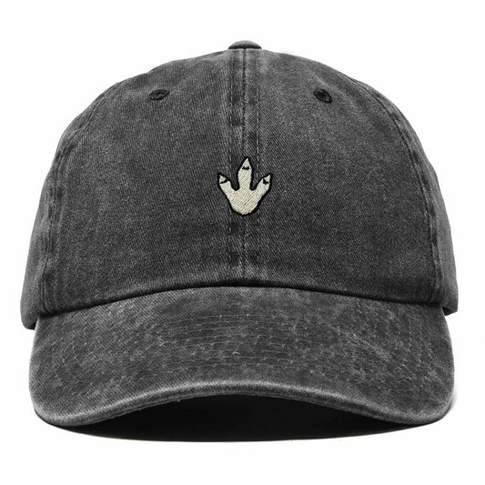 Dalix Dinosaur Track Footprint Embroidered Adjustable Cotton Twill Dad Hat for Men in Washed Black