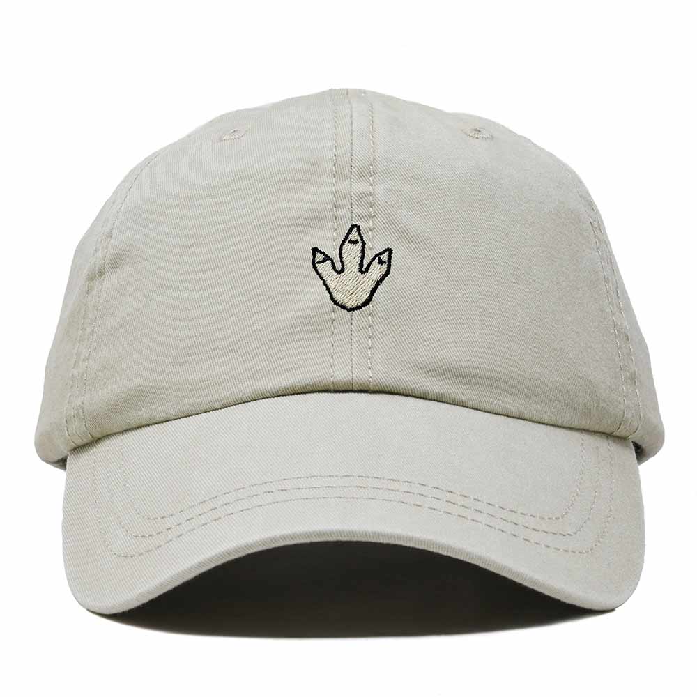 Dalix Dinosaur Track Footprint Embroidered Adjustable Cotton Twill Dad Hat for Men in Washed Stone White
