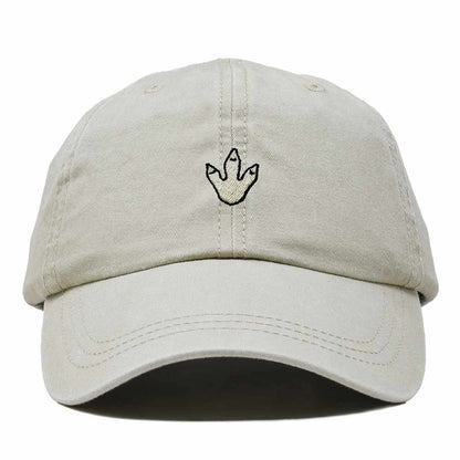 Dalix Dinosaur Track Footprint Embroidered Adjustable Cotton Twill Dad Hat for Men in Washed Stone White