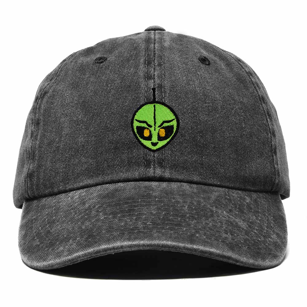 Dalix Duder Alien Embroidered Cotton Space UFO Outdoor Baseball Cap Dad Hat Mens in Washed Black