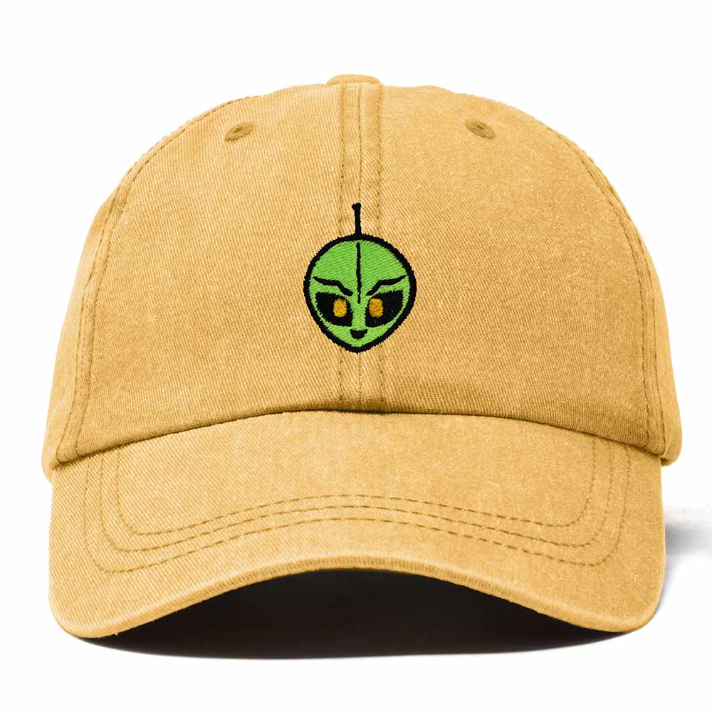 Dalix Duder Alien Embroidered Cotton Space UFO Outdoor Baseball Cap Dad Hat Mens in Washed Gold
