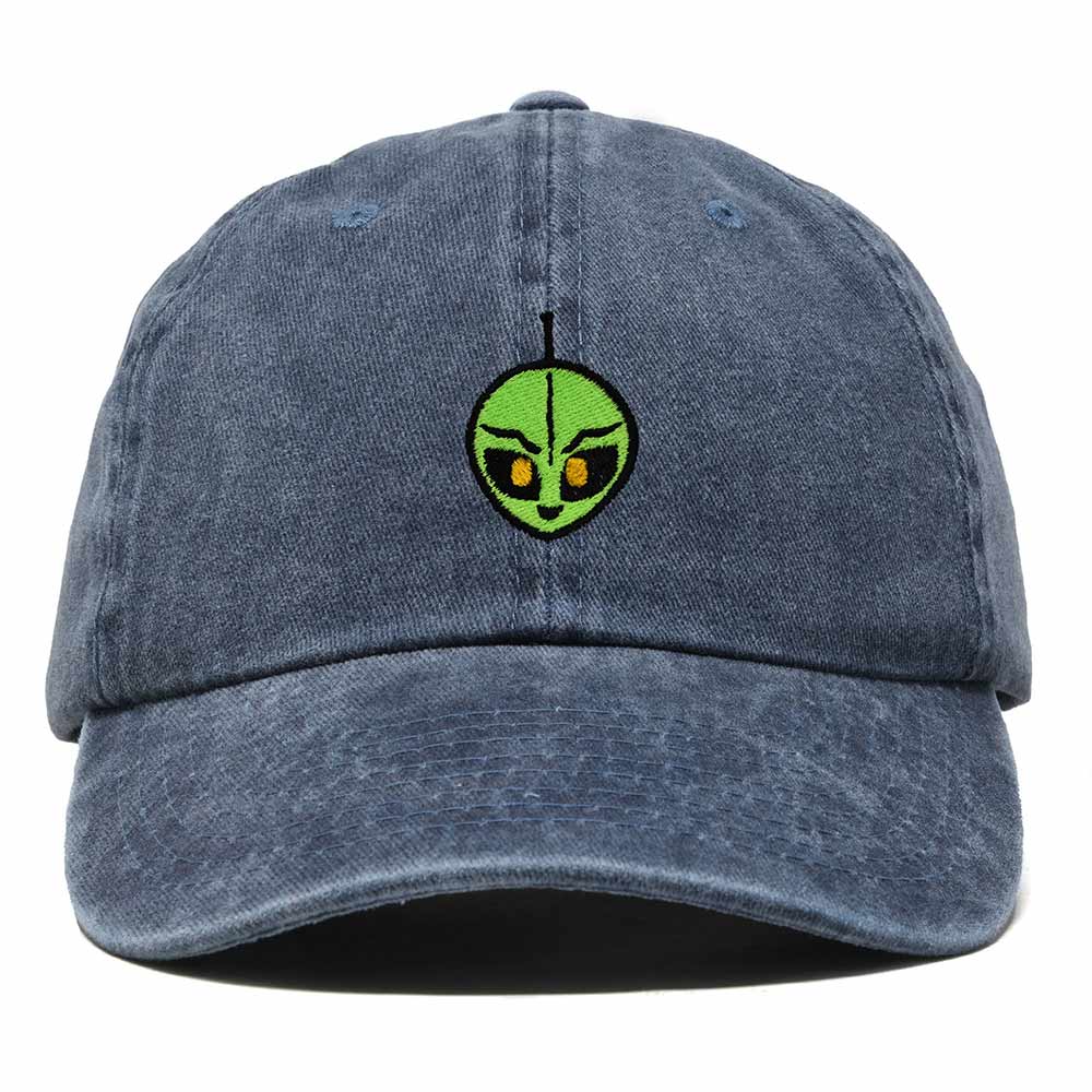 Dalix Duder Alien Embroidered Cotton Space UFO Outdoor Baseball Cap Dad Hat Mens in Washed Navy Blue