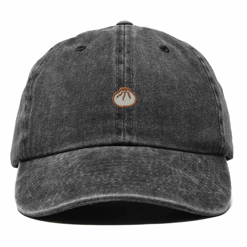 Dalix Dumpling Embroidered Dad Hat Cotton Cap Adjustable Strap Xiao Long Bao Food Low Profile Womens in Washed Black