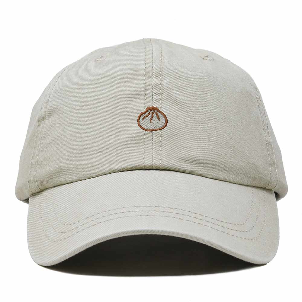 Dalix Dumpling Embroidered Dad Hat Cotton Cap Adjustable Strap Xiao Long Bao Food Low Profile Womens in Washed Stone White