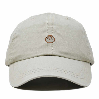 Dalix Dumpling Embroidered Dad Hat Cotton Cap Adjustable Strap Xiao Long Bao Food Low Profile Womens in Washed Stone White