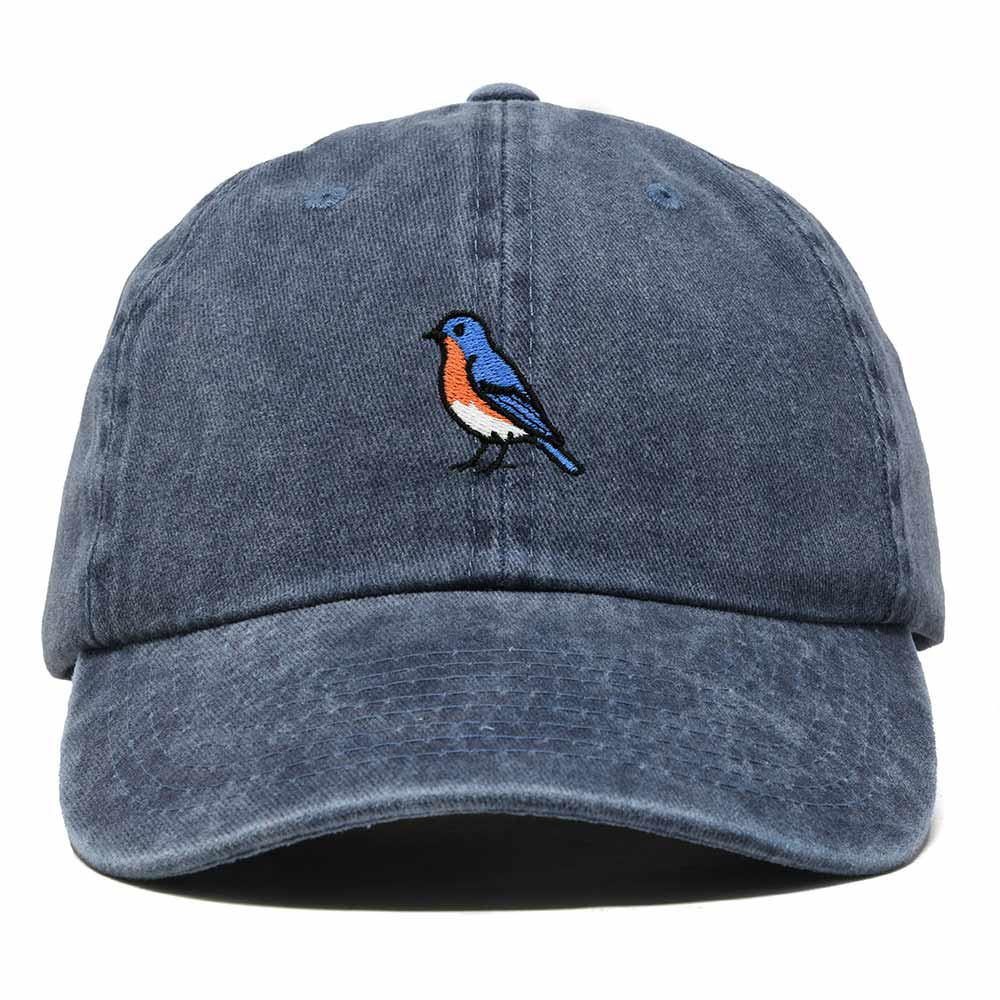 Dalix Eastern Bluebird Missouri Embroidered Bird Cotton Baseball Cap Dad Hat Mens Womens Outdoor Summer in Washed Navy Blue