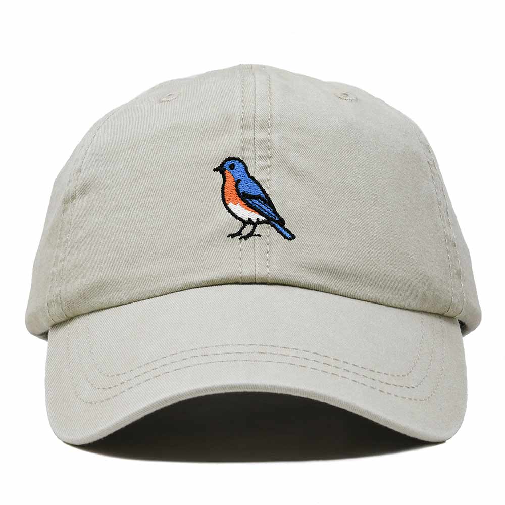 Dalix Eastern Bluebird Missouri Embroidered Bird Cotton Baseball Cap Dad Hat Mens Womens Outdoor Summer in Washed Stone White