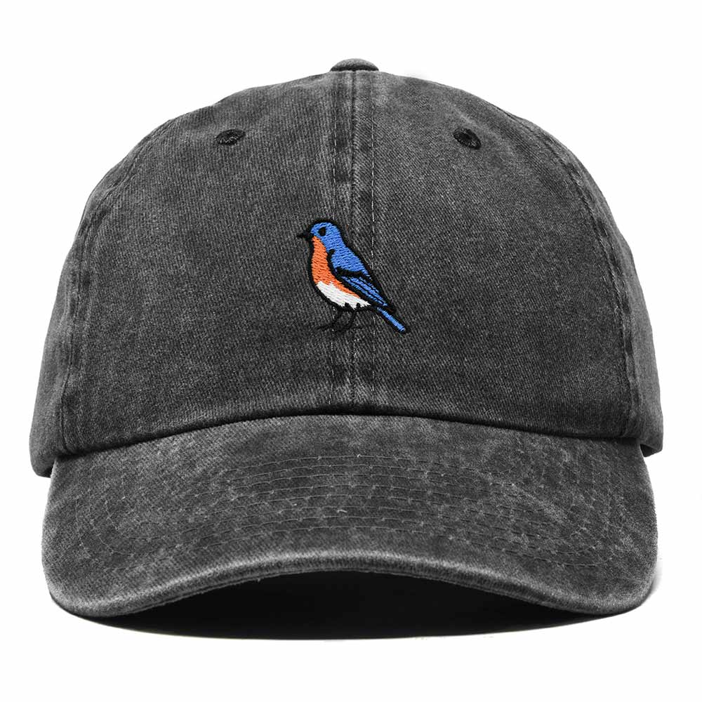 Dalix Eastern Bluebird New York Embroidered Bird Cotton Baseball Cap Dad Hat Mens Womens Outdoor Summer in Washed Black