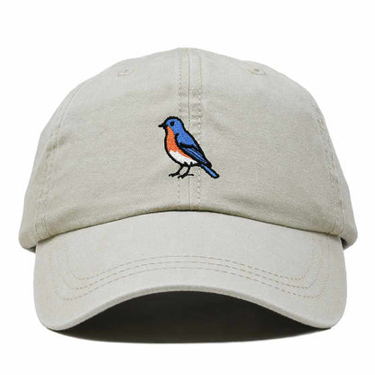 Dalix Eastern Bluebird New York Embroidered Bird Cotton Baseball Cap Dad Hat Mens Womens Outdoor Summer in Washed Stone White