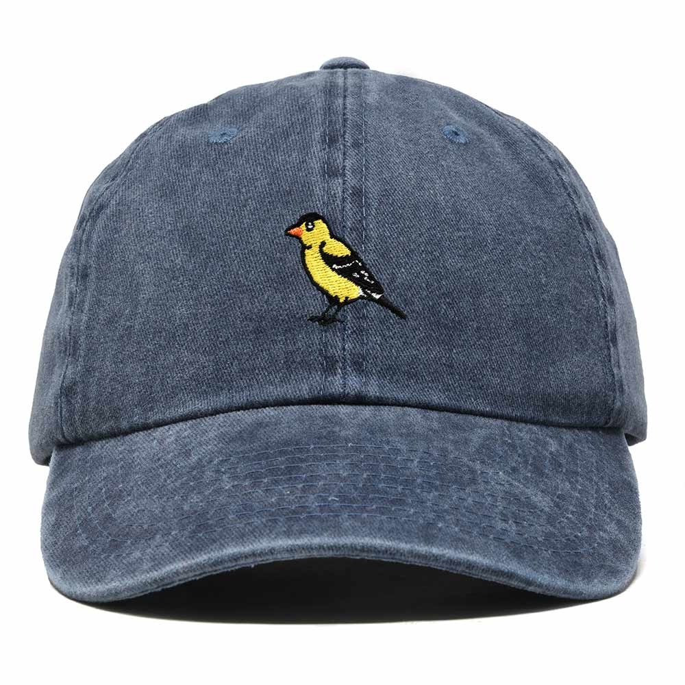 Dalix Eastern Goldfinch New Jersey Embroidered Bird Cotton Baseball Cap Dad Hat Mens Womens Outdoor Summer in Washed Navy Blue