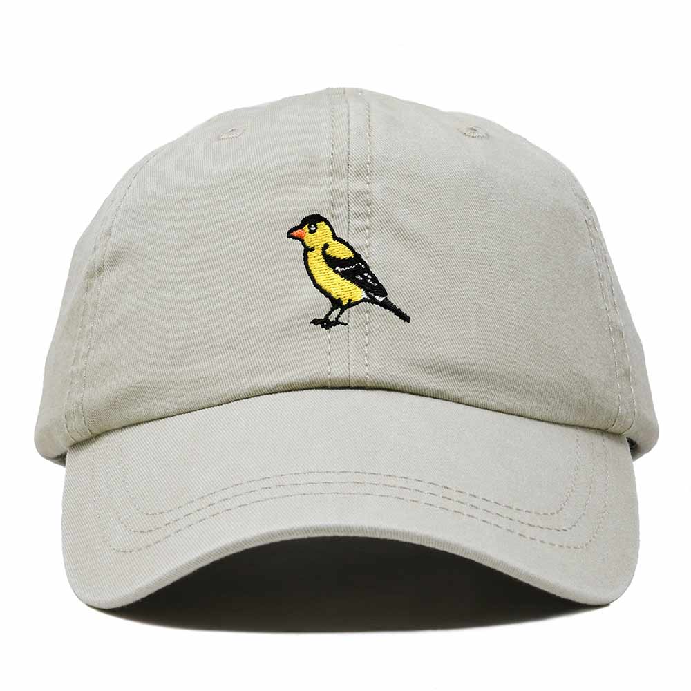 Dalix Eastern Goldfinch New Jersey Embroidered Bird Cotton Baseball Cap Dad Hat Mens Womens Outdoor Summer in Washed Stone White