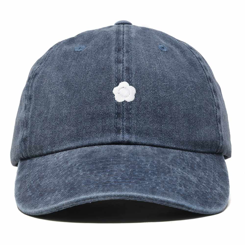 Dalix Lil Flower Embroidered Cotton Cap Outdoor Dad Hat Womens in Navy Blue