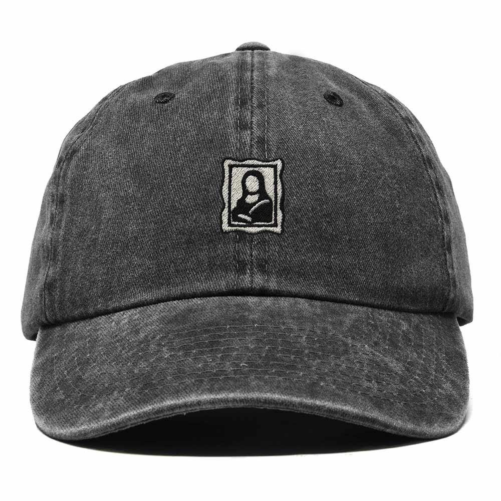 Dalix Portrait Frame Embroidered Adjustable Art Cotton Twill Dad Hat for Women in Washed Black