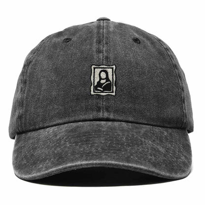 Dalix Portrait Frame Embroidered Adjustable Art Cotton Twill Dad Hat for Women in Washed Black