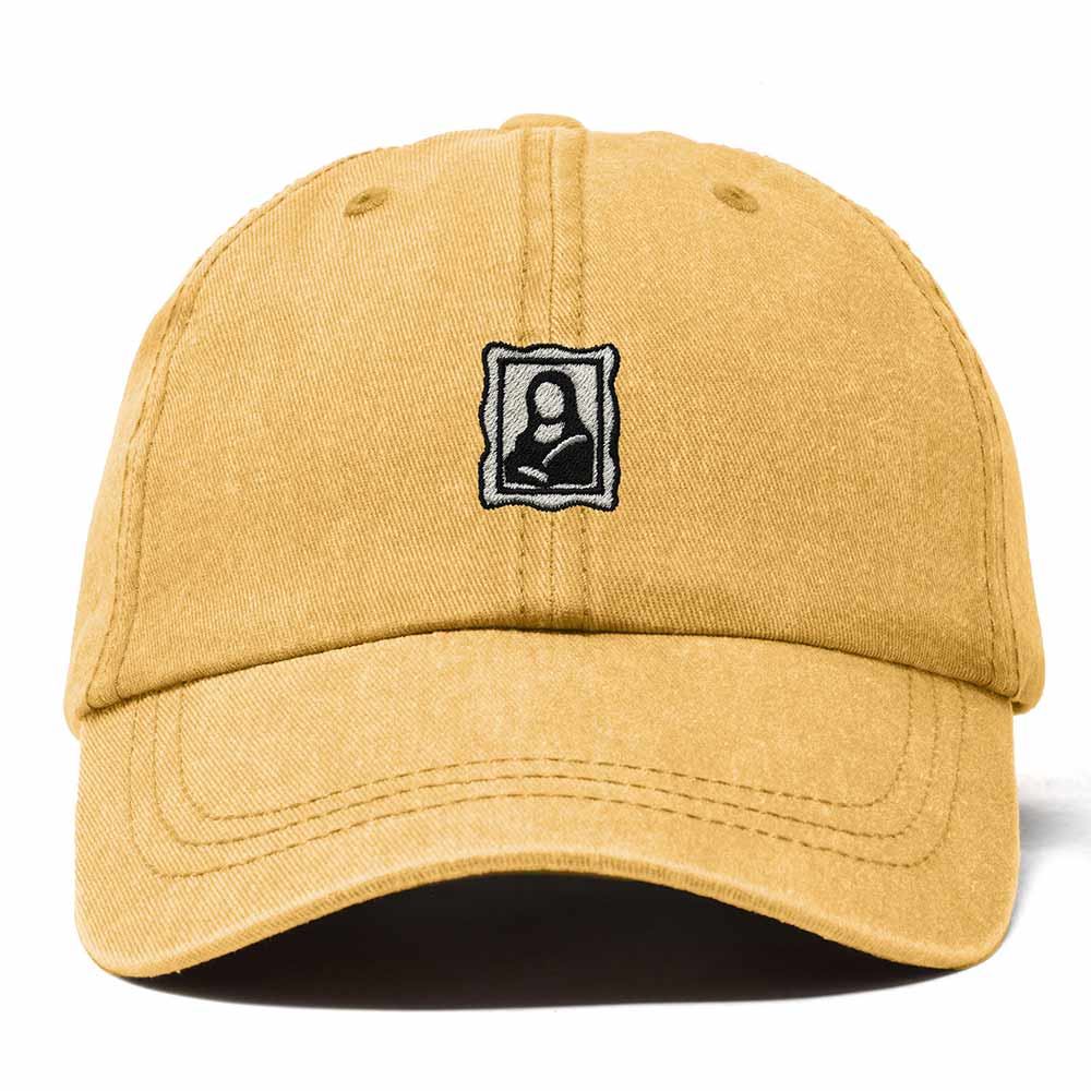 Dalix Portrait Frame Embroidered Adjustable Art Cotton Twill Dad Hat for Women in Washed Gold