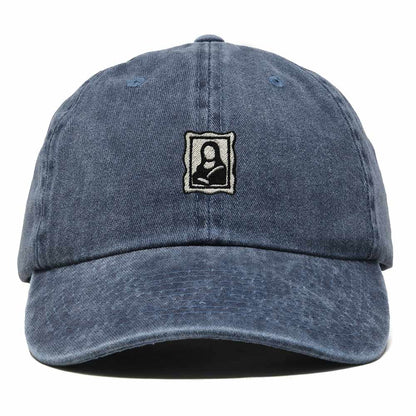 Dalix Portrait Frame Embroidered Adjustable Art Cotton Twill Dad Hat for Women in Washed Navy Blue