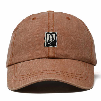Dalix Portrait Frame Embroidered Adjustable Art Cotton Twill Dad Hat for Women in Washed Orange