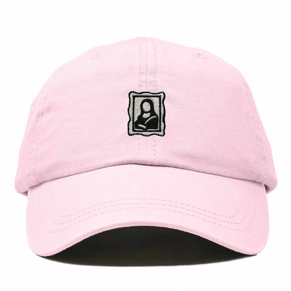 Dalix Portrait Frame Embroidered Adjustable Art Cotton Twill Dad Hat for Women in Washed Pink