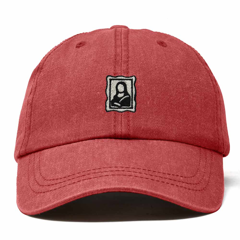 Dalix Portrait Frame Embroidered Adjustable Art Cotton Twill Dad Hat for Women in Washed Red