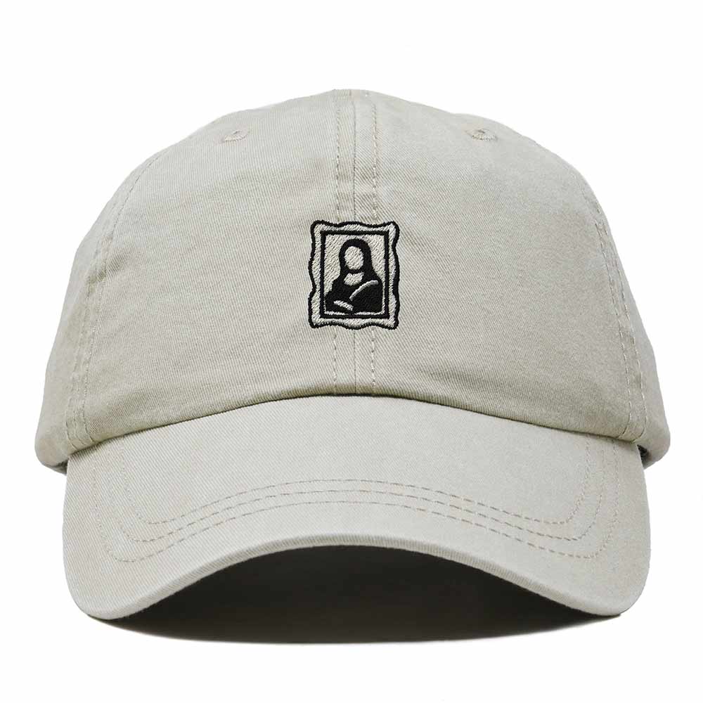 Dalix Portrait Frame Embroidered Adjustable Art Cotton Twill Dad Hat for Women in Washed Stone White