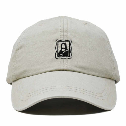 Dalix Portrait Frame Embroidered Adjustable Art Cotton Twill Dad Hat for Women in Washed Stone White