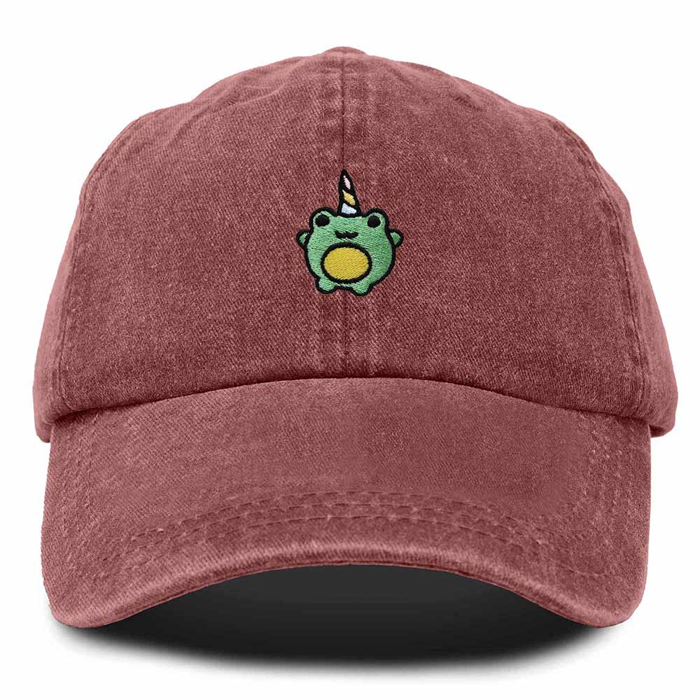 Dalix Froggy Unicorn Embroidered Cotton Dad Hat Baseball Cap Adjustable Mens Womens in Red
