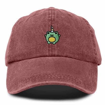 Dalix Froggy Unicorn Embroidered Cotton Dad Hat Baseball Cap Adjustable Mens Womens in Red