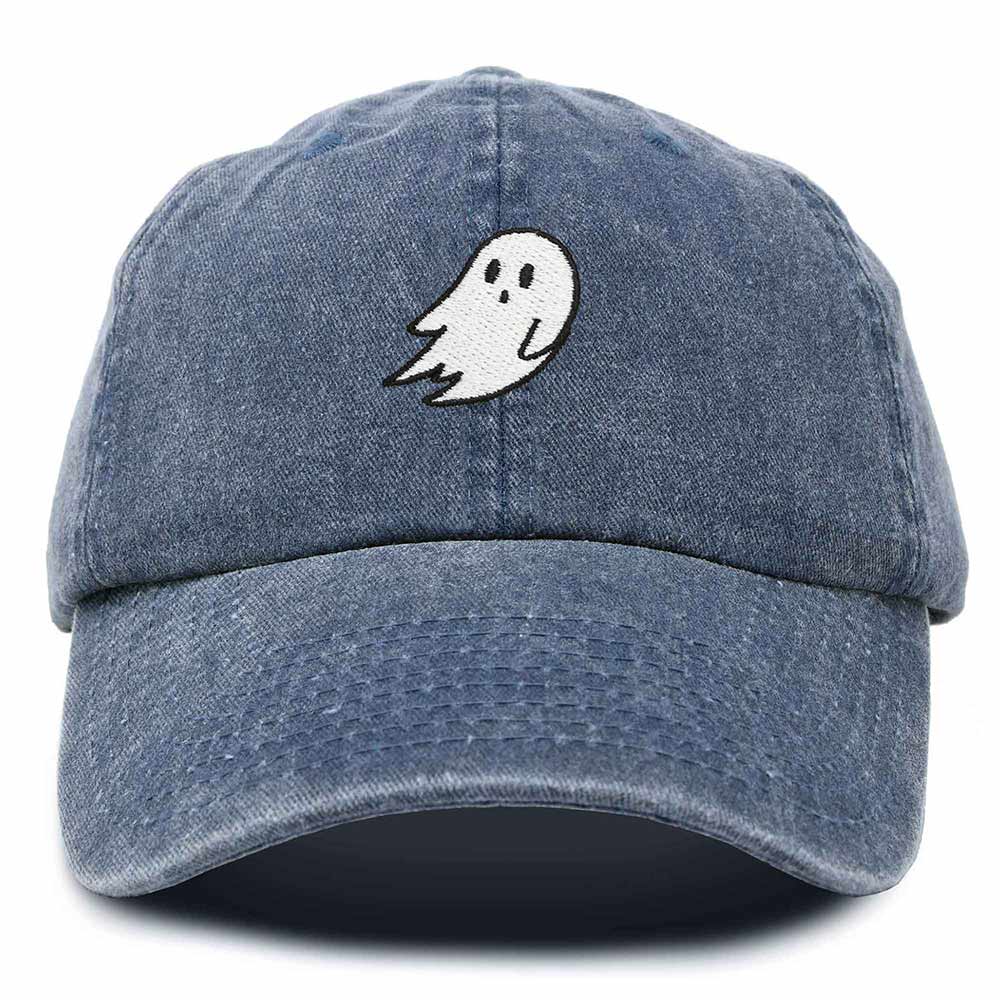 Dalix Ghost Embroidered Mens Womens Cotton Dad Hat Baseball Cap Adjustable in Navy Blue