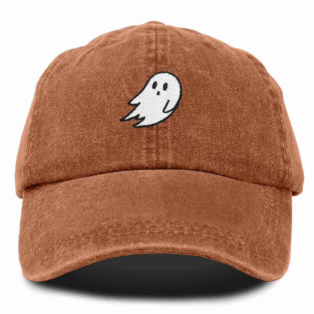 Dalix Ghost Embroidered Mens Womens Cotton Dad Hat Baseball Cap Adjustable in Orange